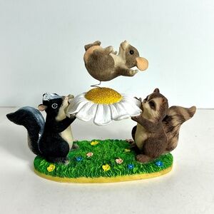Charming Tails Mouse Skunk & Raccoon "The Blossom Bounce!"  Spring Time Figurine